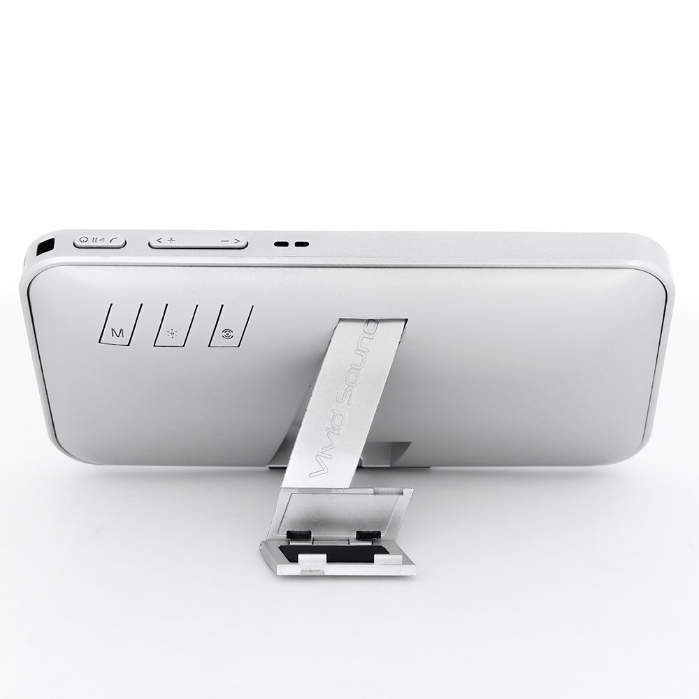 SHABA Ultra Slim Pocket Portable Bluetooth Speaker with Phone Stand, LED Light, TF Card, FM Radio, Speakerphone, Recorder (Sliver)