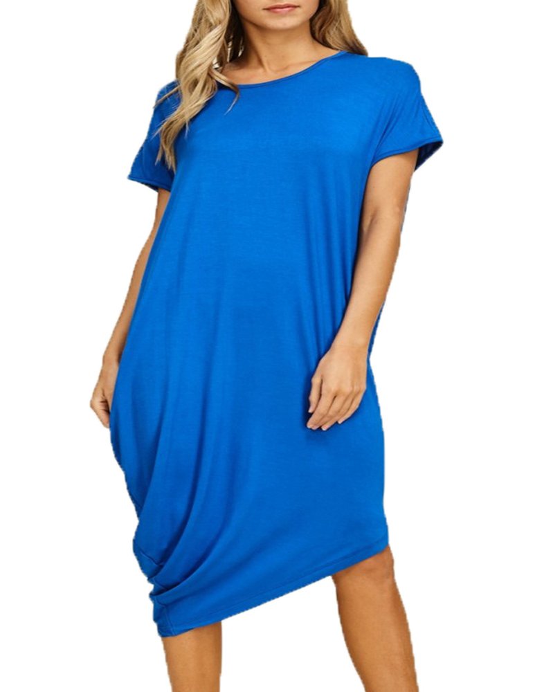 Wudia Women Plus Size Summer Short Sleeve T-Shirt Dress Casual Loose Crew Neck Midi Dress (XX-Large, Blue)
