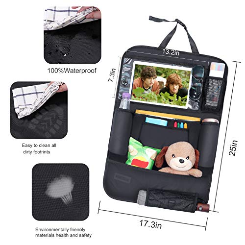Backseat Car Organizer with Clear View iPad Holder- Large Transparent Waterproof Pocket for New Gen 13.9" Touchscreen Tablet, Storage Pouches, Kick Mat for Kids - Hanging Organization Caddy, 2 Pack - Thumbnail 3
