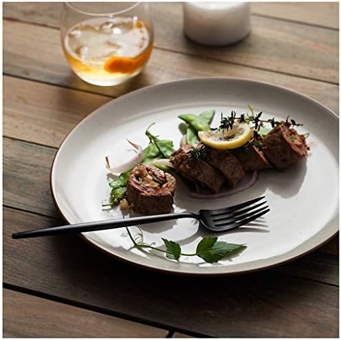 SMC plates Eighteen Street Plate Western Food Plate Cake Dessert Plate Tableware Flat Plate Steak Dish Breakfast Ceramics Plate Salad Plate Dessert Plate Gray Black Dinner Plate (Color : White)