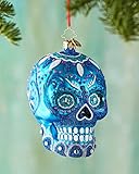 Christopher Radko Blue La Calavera Day of the Dead Skull Glass Christmas Ornament - 4.5