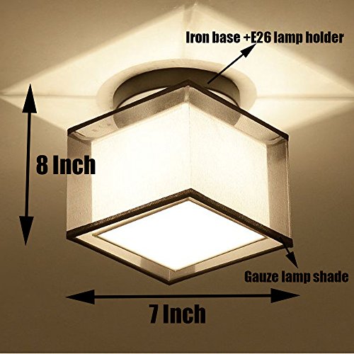 WOERFU Semi-Flush Mount Ceiling Lights, Black Paint Finish, Fabric Shade Pendant Light Fixture (Square Shade)