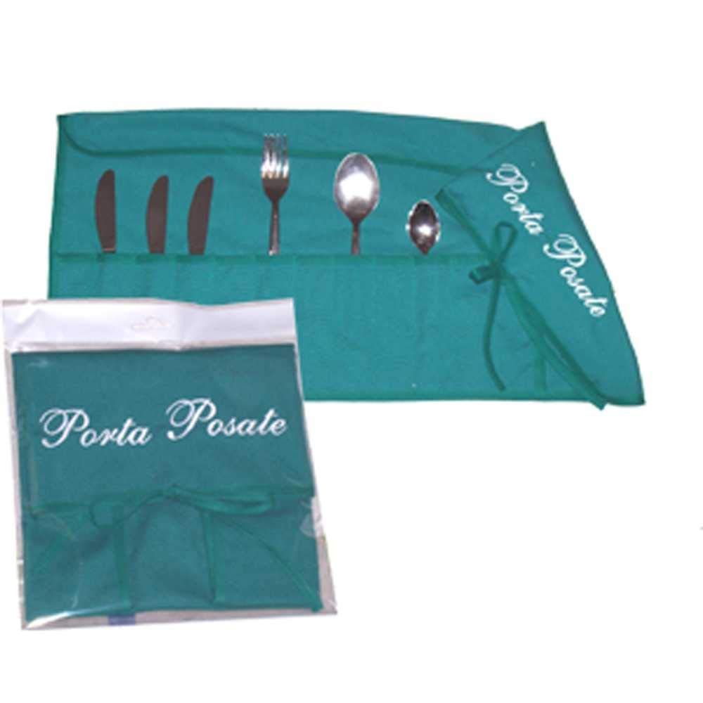Magie di Casa Fabric Cutlery Holder 35 x 62 cm Embroidered - Holds 12 Cutlery - Packed in 1 - Made in Italy (Green)