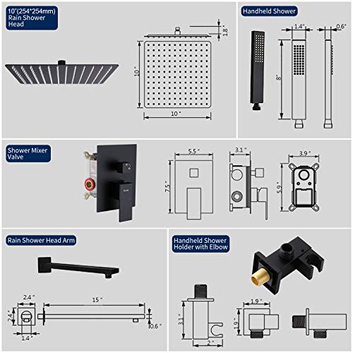 Tenfe Rain Shower System, Matte Black Shower Fixtures with 10 Inchs