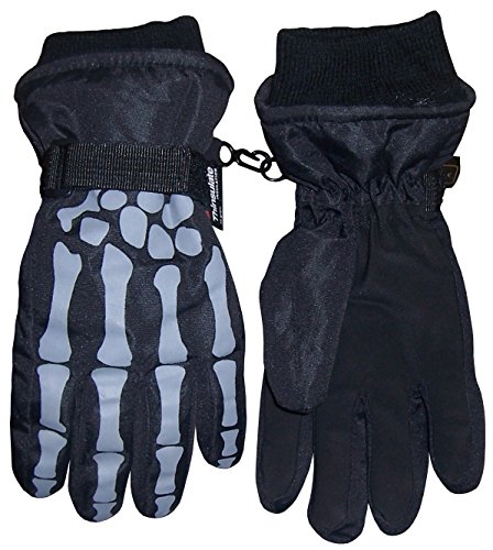 N'Ice Caps Boys Skeleton Print Waterproof Thinsulate Winter Snow Glove (3-4 Years, Black/Grey)