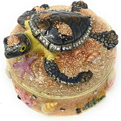 Kubla Crafts Enameled Baby Sea Turtle Trinket Box, Accented with Austrian Crystals