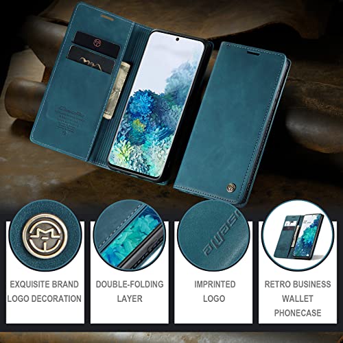 Handyhülle für Samsung S20FE Lederhülle, hochwertiges faltbares Klappcover aus Leder, Handyhülle, mit Magnet, Kartensteckplatz und Halterungsfunktionen (Blau)