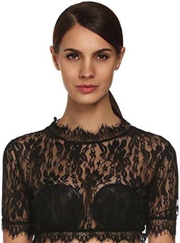 Roewe Womens Sexy Clubwear Lace Crocheted Short Sleeve Tank Top