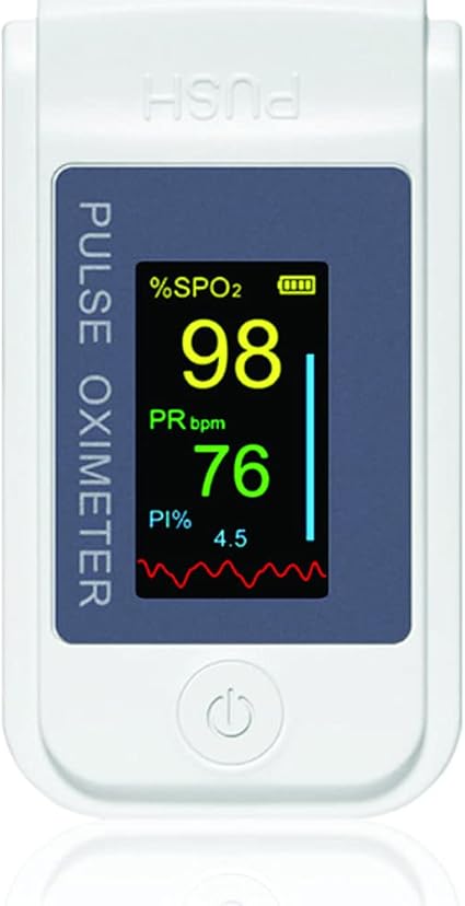 KrantiStore Fingertip Pulse Oximeter : Blood Oxygen Meter SpO2 & Pulse Monitor with OLED Display, Color White with 2X AAA Batteries, Three Measure Parameters: Spo2, Pulse Rate & PI