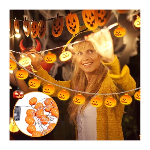 Halloween Pumpkin String Lights, Light Up Waterproof 3D Pumpkin Decorations, Fairy Window Light Indoor & Outdoor, 1.5m 10 LEDs Lantern Battery Operated, Autumn Festival Decor for Party Garden Yard (A)