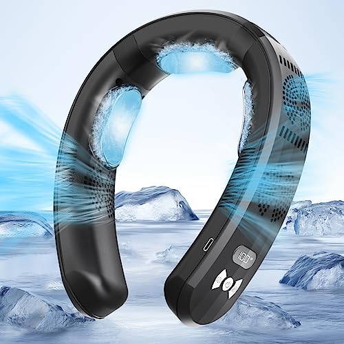 Portable Neck Air Conditioner Fan,Bladeless Fans,Long Endurance Limited Version Portable Neck Fan with LED Rechargeable Personal Neck Fans,3 Latest Cooler Plates,Quiet,Lightweight Neck Fans,Black