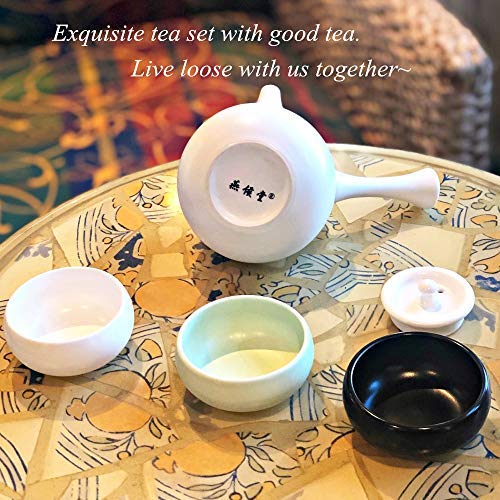 Yan Hou Tang Chinese Ceramic Sake Tea Cup Porcelain Tiny Slim White Cyan Clay 45ml 1.6 Oz - 6 Japanese Teacups Set for Drink Matcha Wine Korean Anniversary Traditional Ceremony Handcrafted Gift Box