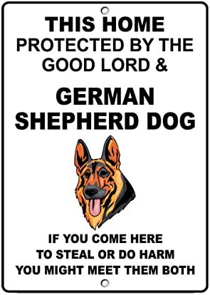 German Shepherd Dog Dog Home Protected by Good Lord and Novelty SignVinyl Sticker Decal 8"