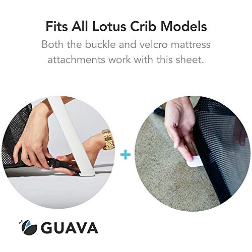 GUAVA FAMILY - Lotus Crib 100% Cotton Fitted Sheet | Perfect, Manufacturer-Approved Fit, Soft & Safe for Infants, Baby and Toddlers, Unisex, Boys & Girls - Fits Both Velcro & Buckle Versions (White) - Thumbnail 3