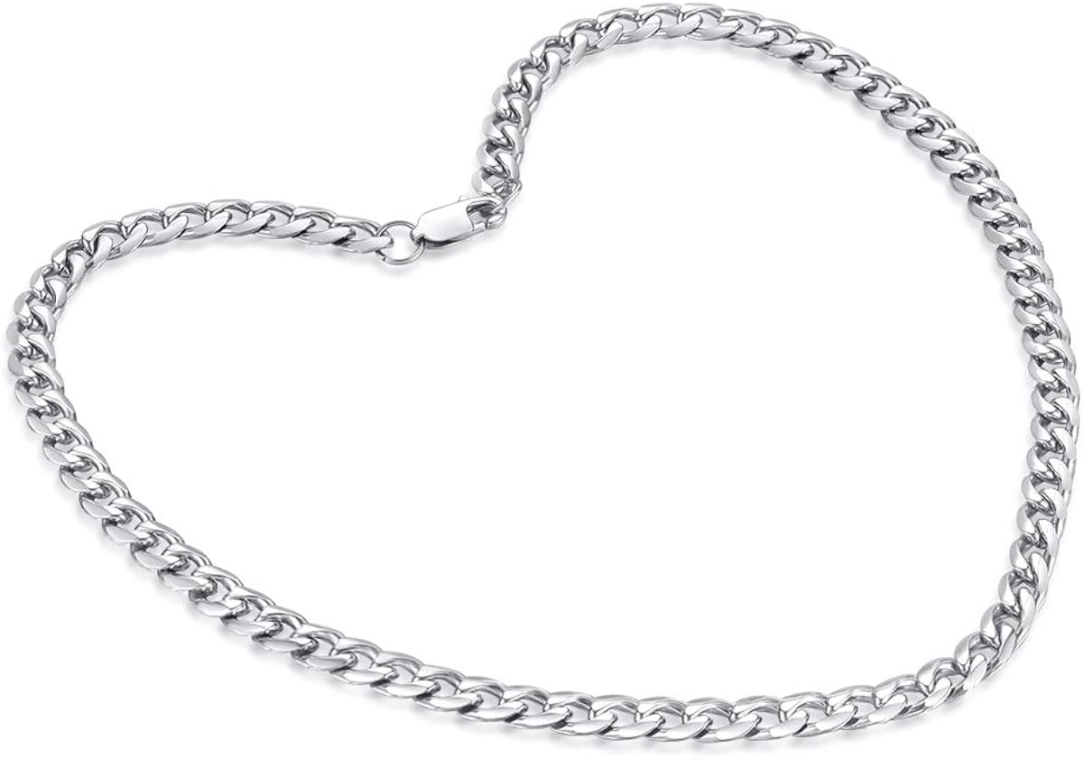 FOSIR 5mm Stainless Steel Flat Cuban link Chain for Men Silver Curb Necklace,18-30inches - Image 3