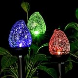 GIGALUMI Solar Lights Outdoor Christmas Yard Decoration, Cracked Glass Flame Shaped Dual LED Garden Lights, Landscape/Pathway Lights for Path, Patio, Yard-Color Changing and White-3 Pack