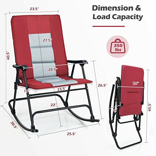 Giantex Camping Rocking Chair Foldable Oversized with Padded Armrest