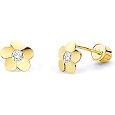 14k Yellow Gold Flower Stud Earrings with Screw Back