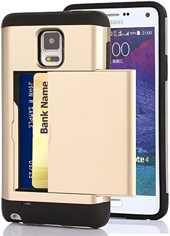 Galaxy Note 4 Case, CaseTop [Easy Card Access] Sliding Back Door Card Holder Wallet Case - Hybrid TPU PC Cover - For Samsung Galaxy Note 4, Gold
