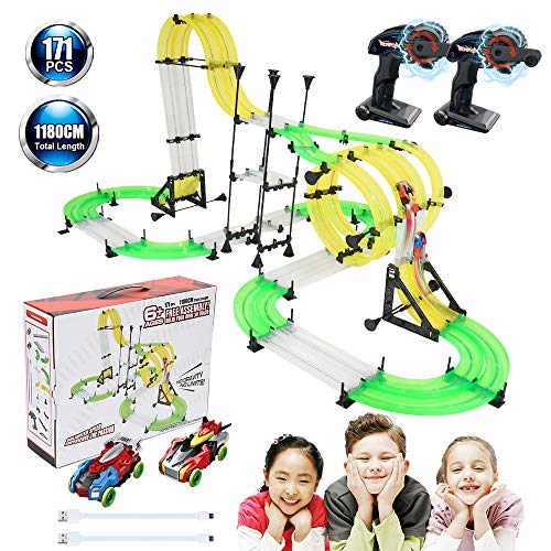 Racing Track Car Toys, 171pcs 38.7ft DIY Rail Car Race Track Set 2 Cars 2 Remote Controller, Build Your Own 3D Super Track Car Playset, Birthday Party Festival Gift with Free Assembly for Children - Thumbnail 7