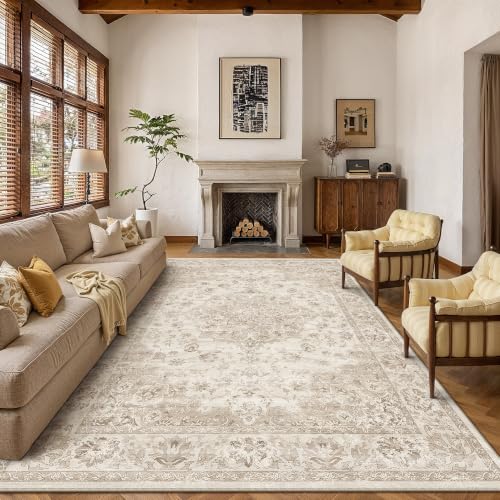 PureCozy Teppich Wohnzimmer 200x300cm Beige Waschbarer Teppiche