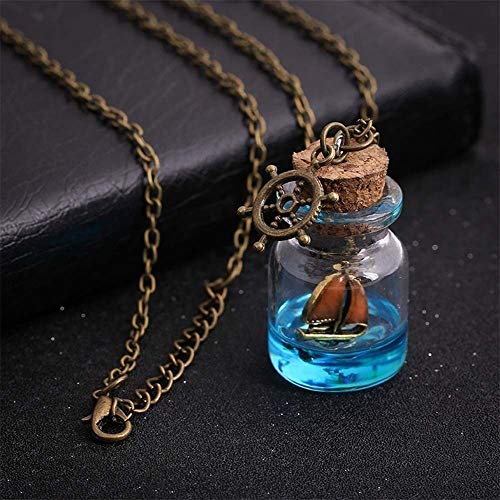 Creative Women Drift Glass Sailboat Night Sea Necklace Pendant Bottle