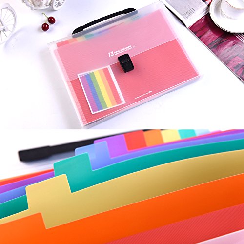 Expanding Files with Handle Accordion Folder with Handle - 13 Pocket Accordian File Organizer Plastic A4 File Organizer Bag and Labels Poly Expandin File - Thumbnail 5