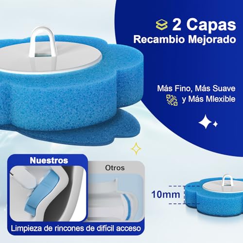 PUROVERO Juego de 48 Pcs Escobilla para Inodoro Desechable, Cepillo para Lavar Baño, 48 Cabezales de Repuesto con 3 Aromas y 1 Estante de Almacenamiento, Apto para Inodoro y Limpieza del Baño