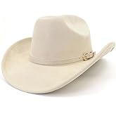 JOTDEW Cowboy Hat Cowgirl Hat Men's & Women's Wide Brim Felt Fedora Hat with Buckle Belt Western Cowboy Hat for Women