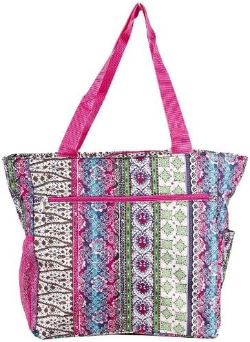 Womens Large Boho Patchwork Print Beach Tote School Gym Travel Bag (Multicolor)