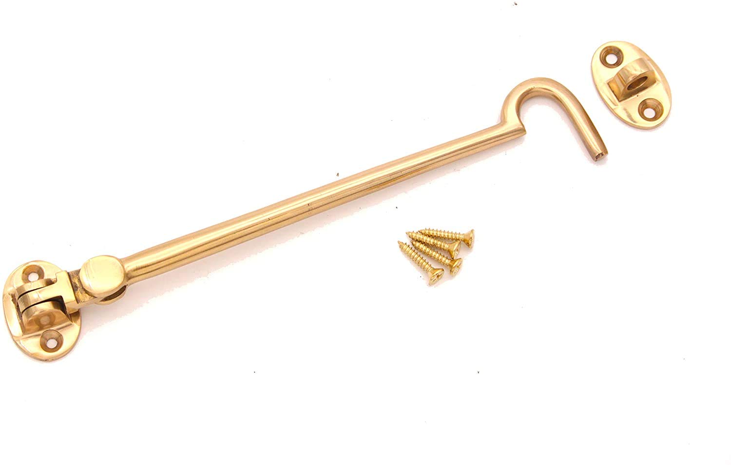 Infinity Decor Heavy Duty Polished Brass 8" (200mm) Cabin Hook & Eye Silent Catch Door Latch Lock for Gate Shed Patio Window Garden Gate