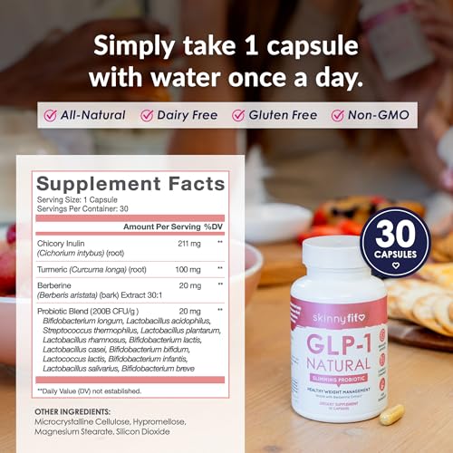 SkinnyFit - GLP-1 Natural Probiotic Supplement (30 Servings) - Weight & Fitness Goals - Cravings, Appetite & Digestion - Berberine & Probiotics - Non GMO, Gluten Free & Dairy Free - Beauty & Body Care