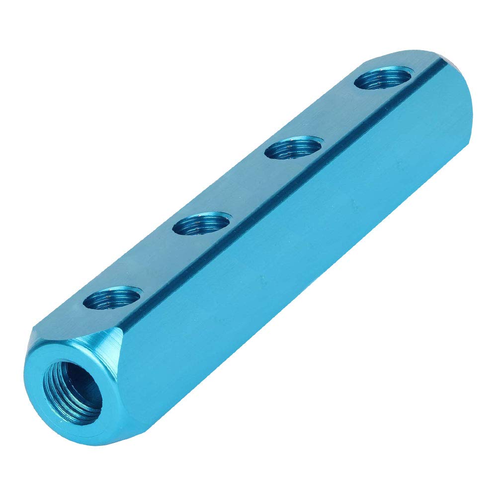 Beduan 1/4" Air Hose Inline PT Thread Quick Connect Aluminum Air Hose Manifold Block Splitter 4 Way 7 Positions (Pack of 1)