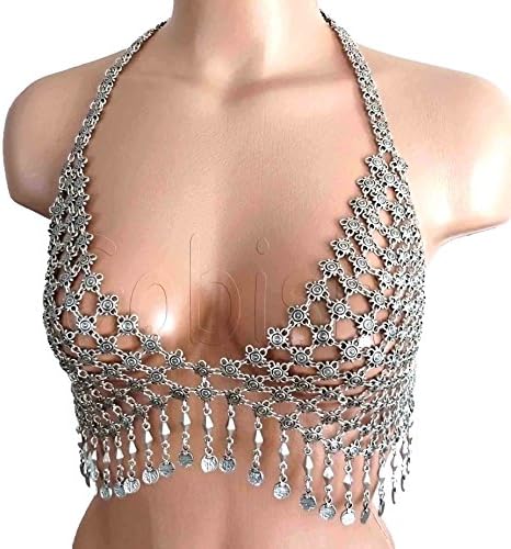 Handmade Silver Plated Metal Bra with small coins, Chain mail style bikini by Gobish (Fast shipping)