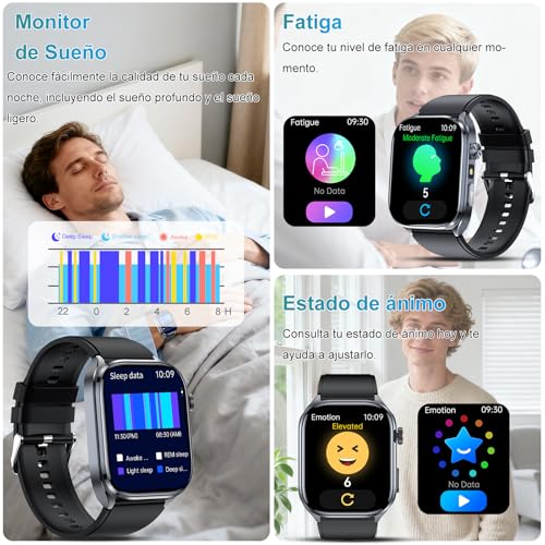 Reloj Inteligente Hombre con ECG/VCF: 2" HD Smartwatch con Asistente GPT | Reloj Salud con AI GPT Q&A, Sueño, 30s Mini Chequeo, Linterna LED, SOS, 150+ Deportivos, Android iOS