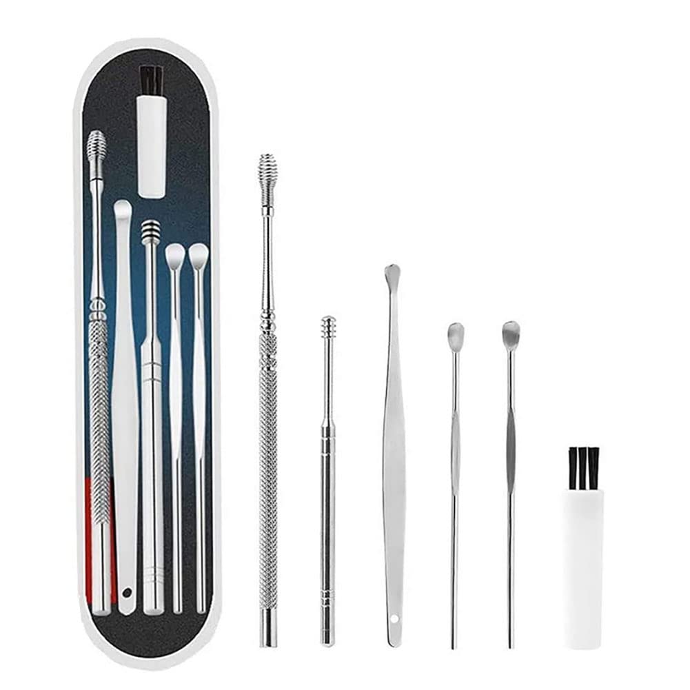 Earwax Cleaner Tool Set, 6-in-1 Portable Ear Wax Removal Spoon Kit, Ear Cleansing Tool Set with Cleaning Brush and Storage Box for Home Outdoor Travel