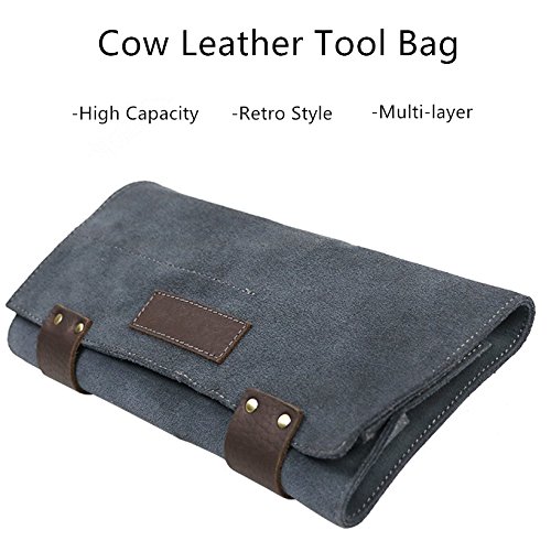 SMITH CHU Retro Hair Stylist Scissors Holder Pouch Cases for Hairdressers, Salon Tools Holster Bag,Genuine Cow Leather Roll-Up Organizer