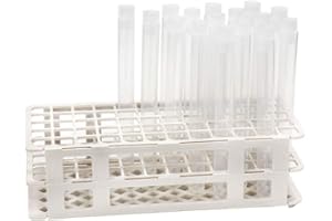 ULAB Scientific White Tube Rack and Plastic Test Tubes Set, Include 1pc of White Tube Rack, 60pcs of Plastic Macaroon Party Tubes Shot Glasses, Nature Color, UTR1015