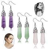 FIBO STEEL Quartz Stone Dangle Earrings for Women Girls Healing Chakra Gemstone Earring