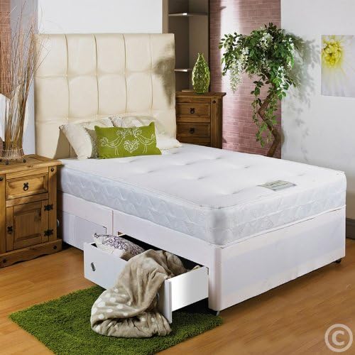 Hf4you White Memory Soft Divan Bed - 4ft Small Double - End Drawer - No Headboard