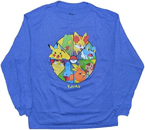 Pokemon Boys Long Sleeve Shirt Blue Wheel Circle Starters Blue