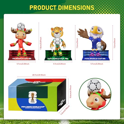 Sanyetral FIFA World Cup 2026 3-Piece Mascot Figurines, Multicoloured, Includes Clutch, Zayu, Maple, Court-A Game (6 cm)