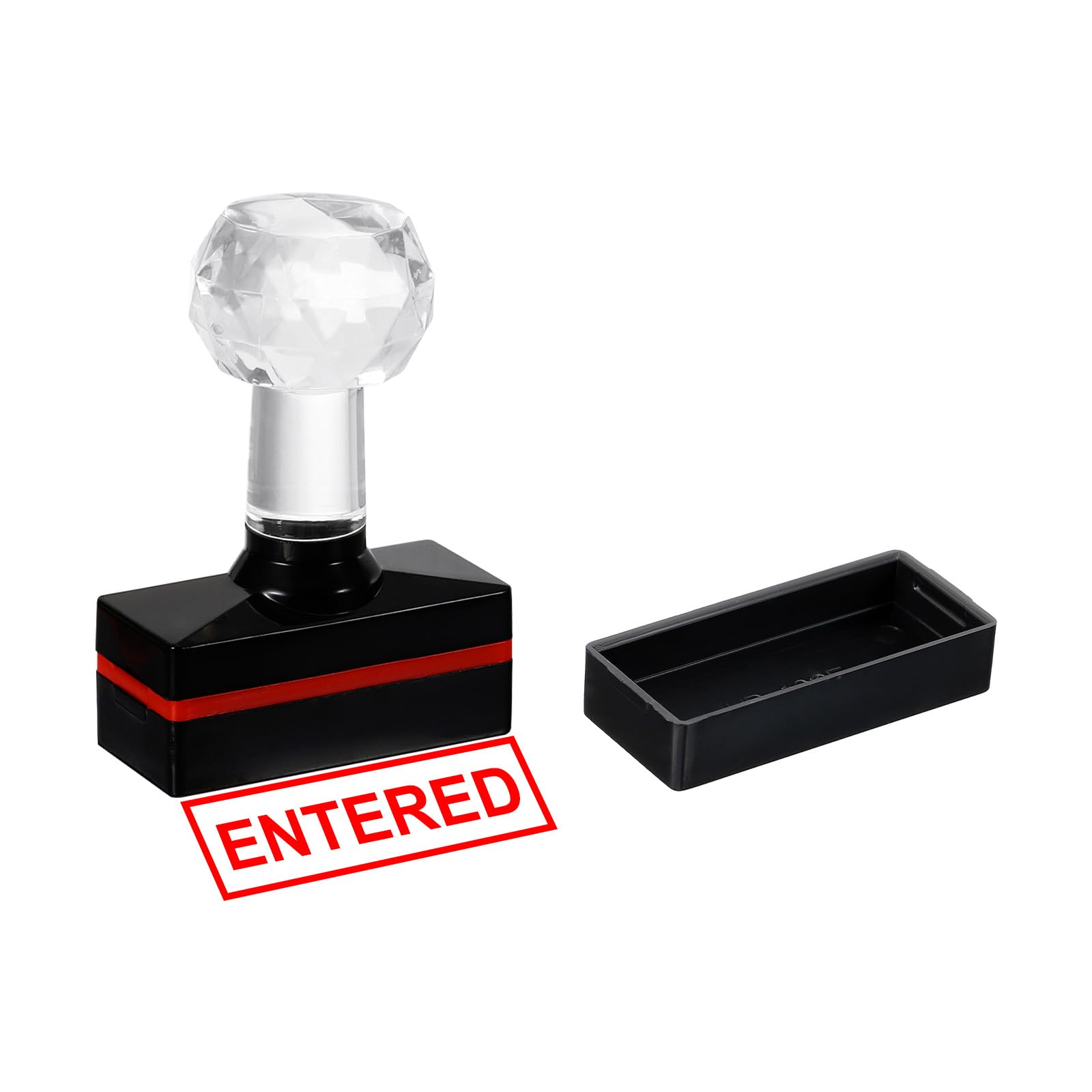 PATIKIL Entered Stamp Self Inking, Red Ink Office Stamps Pre Inked Message Stamp Refillable Business Stamp, Black