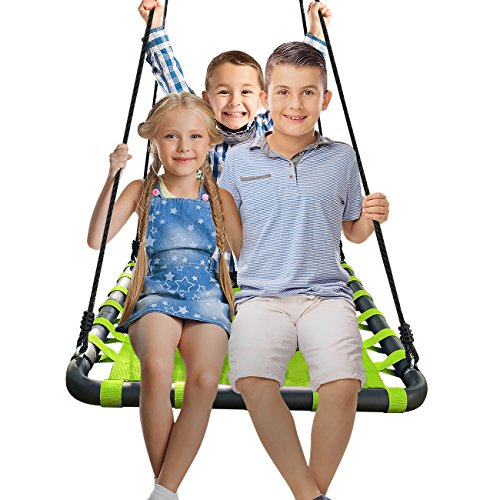 Sorbus Spinner Platform Swing – Kids Indoor/Outdoor Rectangular Mat Swing – Great for Tree, Swing Set, Backyard, Playground, Playroom – Accessories Included (40 x 30, Square Green)