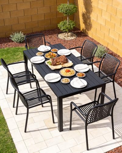HariNorgen Outdoor Dining Table for 8 People, Aluminum Frame Garden Table with All-Weather Wood-Look Top for Garden,Lawn,Patio,205x90cm