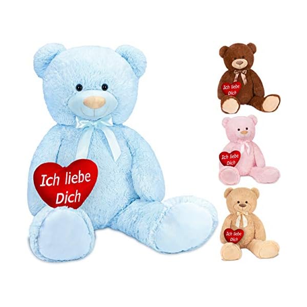 Brubaker XXL Teddybär 100 cm Hellblau mit einem Ich Liebe Dich Herz Stofftier Plüschtier Kuscheltier
