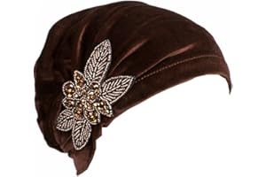 YiYi Operation Women's Stretch Velvet Turban Hat Cancer Chemo Beanie Beaded Flower Hair Wrap Cap Headwear