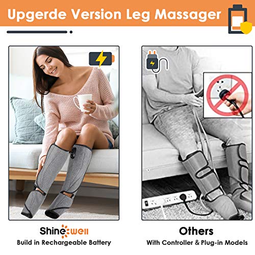 SHINE WELL Leg Massager for Circulation, Cordless Air Compression Foot Calf Massager with Built-on Controller, 3 Modes 3 Intensities Leg Compression Massager for Pain Relief Home and Office Use