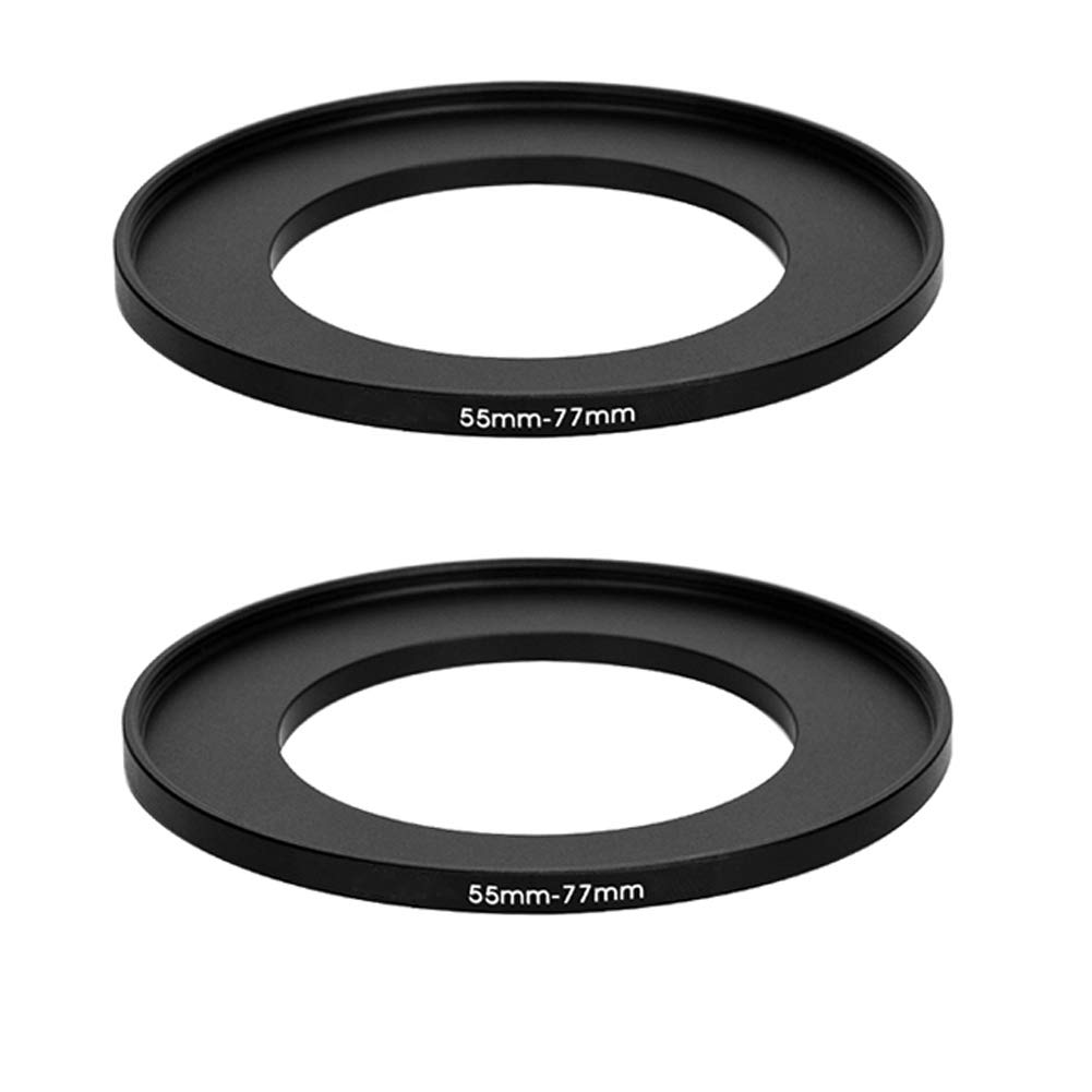 Photo 1 of (2 Pcs) 55-77MM Step-Up Ring Adapter, 55mm to 77mm Step Up Filter Ring, 55 mm Male 77 mm Female Stepping Up Ring for DSLR Camera Lens and ND UV CPL Infrared Filters