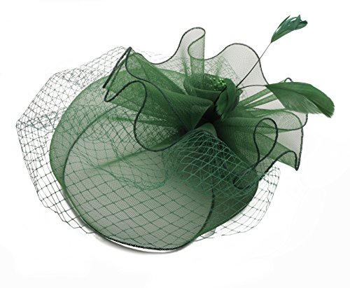 Lusiyu Fashion Women's Flower Feather Mesh Net Fascinator Hat (Green)